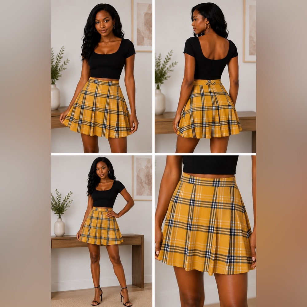 SO Yellow Plaid Skater Skirt